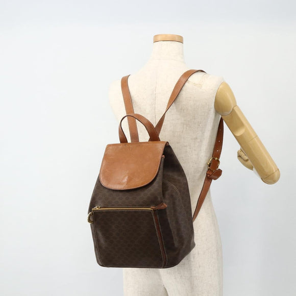 CELINE Macadam Canvas Backpack PVC Leather Brown Gold Auth 176902