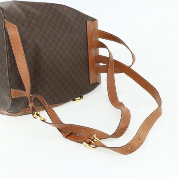 CELINE Macadam Canvas Backpack PVC Leather Brown Gold Auth 176902