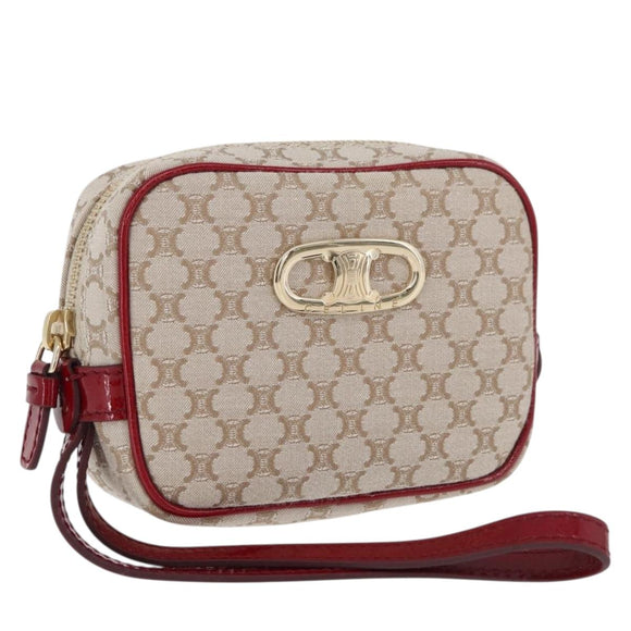 CELINE Macadam Canvas Pouch Beige Gold Auth 176903A
