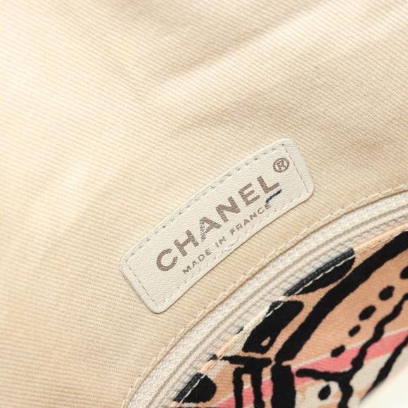 CHANEL Cruise Line Handtasche Canvas Beige Silber CC Auth 176918