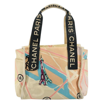 CHANEL Cruise Line Hand Bag Canvas Beige Silver CC Auth 176918 - 0