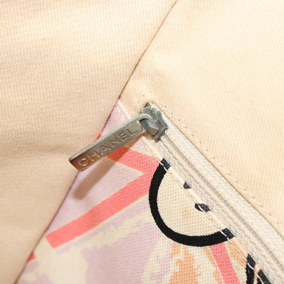 CHANEL Cruise Line Hand Bag Canvas Beige Silver CC Auth 176918