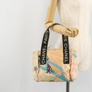 CHANEL Cruise Line Handtasche Canvas Beige Silber CC Auth 176918-23