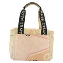 CHANEL Cruise Line Handtasche Canvas Beige Silber CC Auth 176918-2