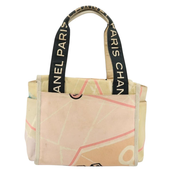 CHANEL Cruise Line Handtasche Canvas Beige Silber CC Auth 176918