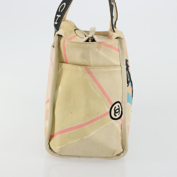 CHANEL Cruise Line Handtasche Canvas Beige Silber CC Auth 176918