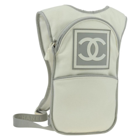 CHANEL Sports Line Backpack Nylon White Silver CC Auth 176920