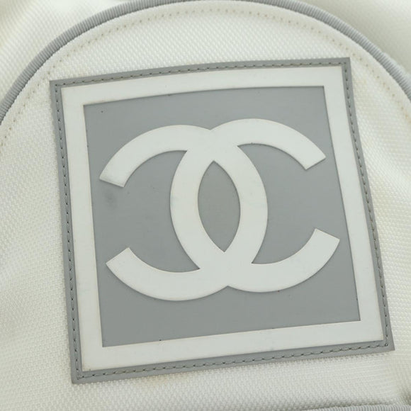 CHANEL Sports Line Backpack Nylon White Silver CC Auth 176920