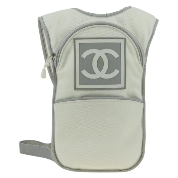 CHANEL Sports Line Backpack Nylon White Silver CC Auth 176920