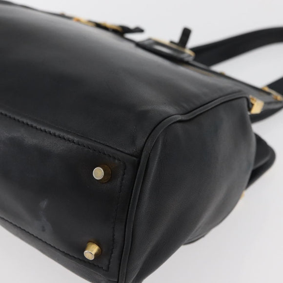 PRADA Tote Bag Leder Schwarz Gold Auth 176925A