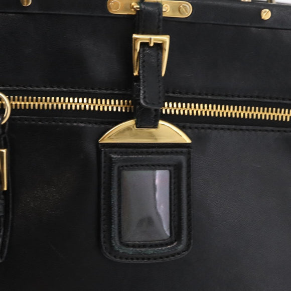 PRADA Tote Bag Leder Schwarz Gold Auth 176925A