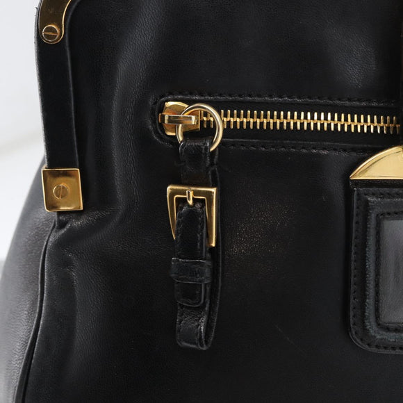 PRADA Tote Bag Leder Schwarz Gold Auth 176925A