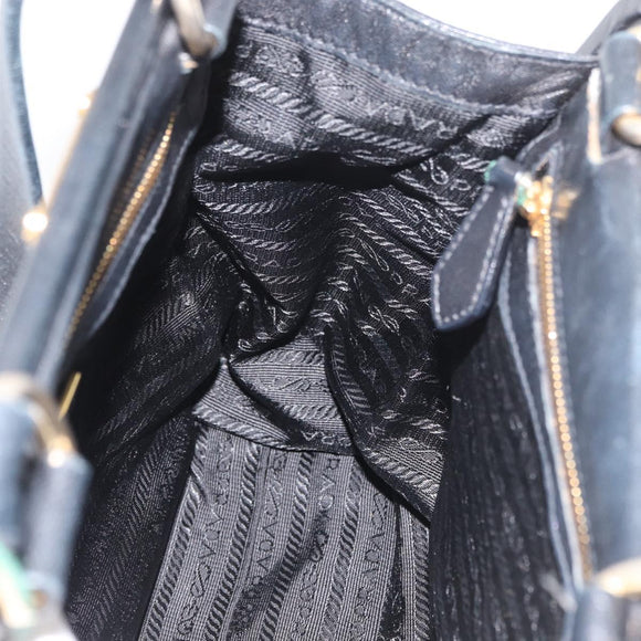 PRADA Tote Bag Leder Schwarz Gold Auth 176925A