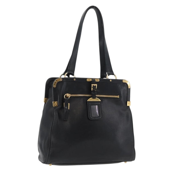 PRADA Tote Bag Leder Schwarz Gold Auth 176925A