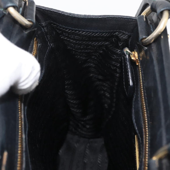 PRADA Tote Bag Leder Schwarz Gold Auth 176925A