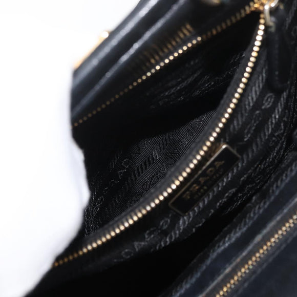 PRADA Tote Bag Leder Schwarz Gold Auth 176925A