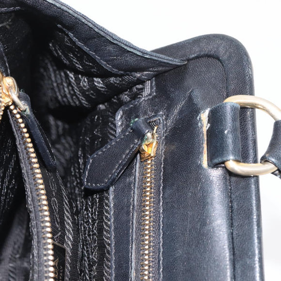 PRADA Tote Bag Leder Schwarz Gold Auth 176925A