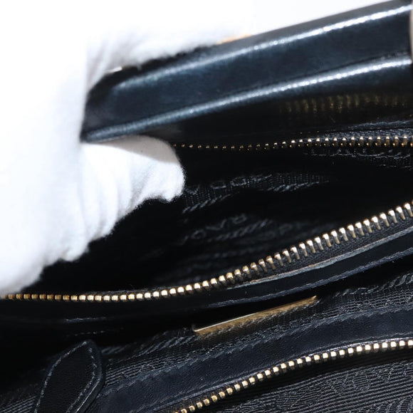 PRADA Tote Bag Leder Schwarz Gold Auth 176925A