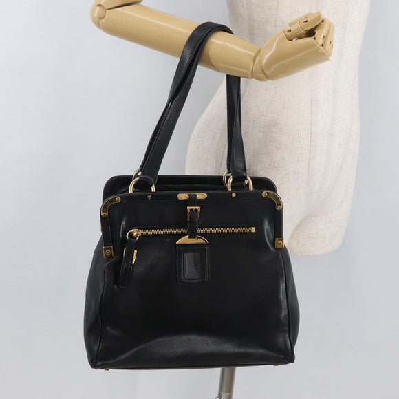 PRADA Tote Bag Leder Schwarz Gold Auth 176925A