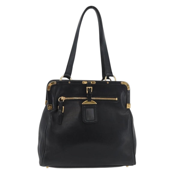 PRADA Tote Bag Leder Schwarz Gold Auth 176925A