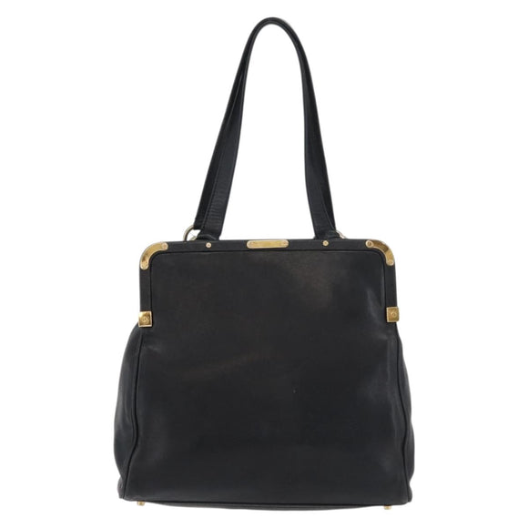 PRADA Tote Bag Leder Schwarz Gold Auth 176925A