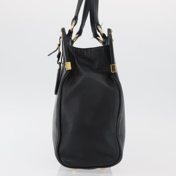 PRADA Tote Bag Leder Schwarz Gold Auth 176925A