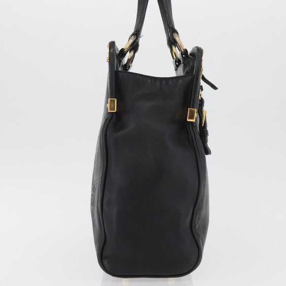 PRADA Tote Bag Leder Schwarz Gold Auth 176925A