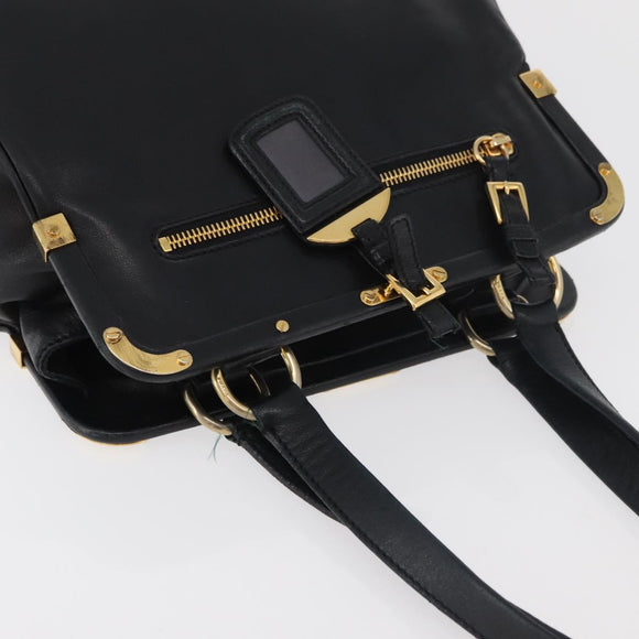 PRADA Tote Bag Leder Schwarz Gold Auth 176925A