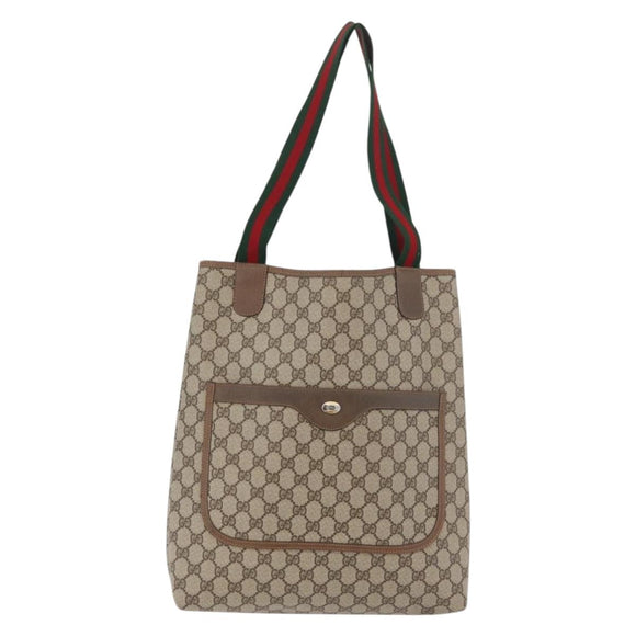 GUCCI GG Supreme Web Sherry Line Tote Bag PVC Beige 39 02 003 Auth 176931A