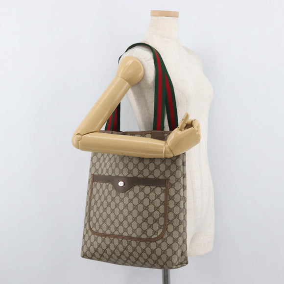 GUCCI GG Supreme Web Sherry Line Tote Bag PVC Beige 39 02 003 Auth 176931A