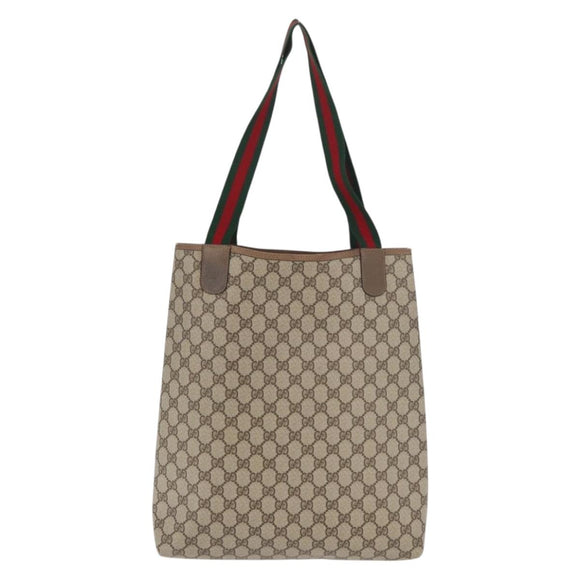 GUCCI GG Supreme Web Sherry Line Tote Bag PVC Beige 39 02 003 Auth 176931A