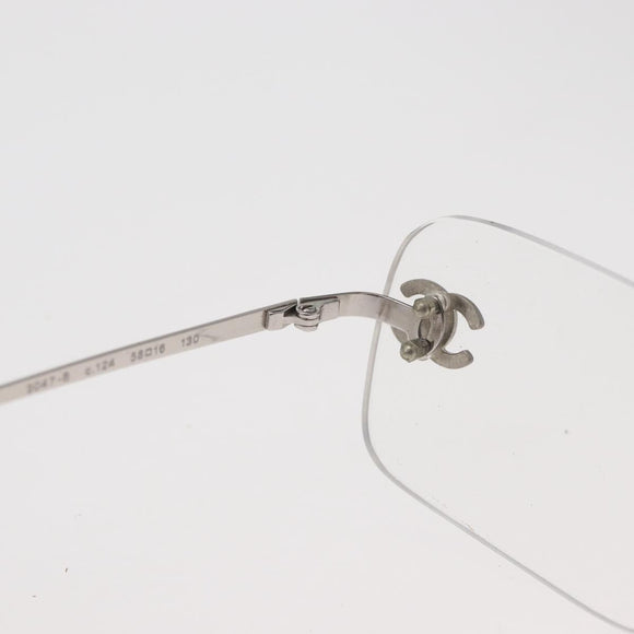 CHANEL COCO Mark Glasses metal Silver 2047-B CC Auth 176951