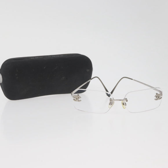 CHANEL COCO Mark Glasses metal Silver 2047-B CC Auth 176951