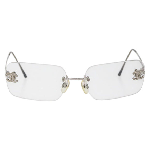 CHANEL COCO Mark Glasses metal Silver 2047-B CC Auth 176951