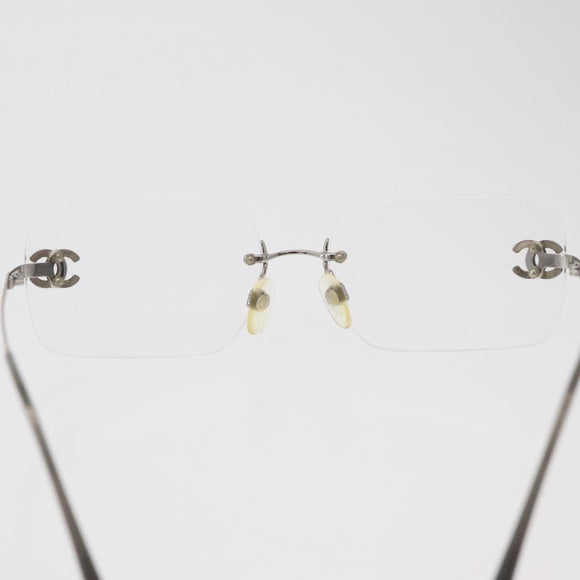 CHANEL COCO Mark Glasses metal Silver 2047-B CC Auth 176951