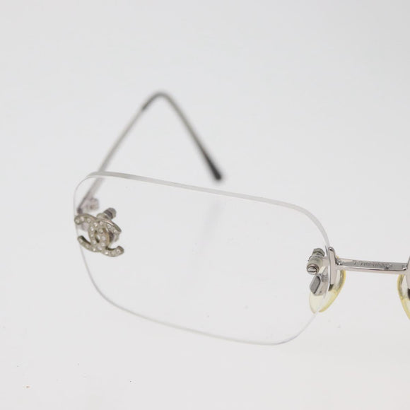 CHANEL COCO Mark Glasses metal Silver 2047-B CC Auth 176951