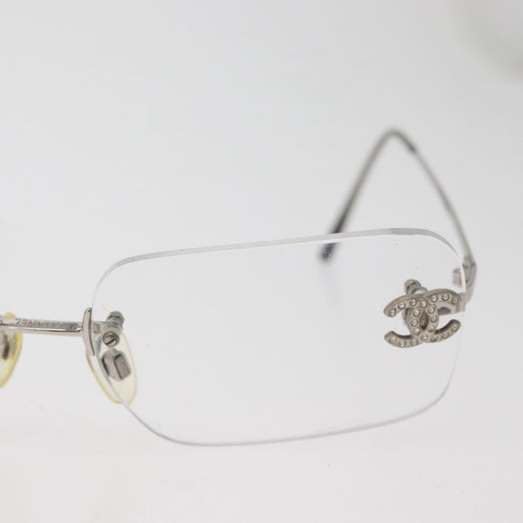 CHANEL COCO Mark Glasses metal Silver 2047-B CC Auth 176951