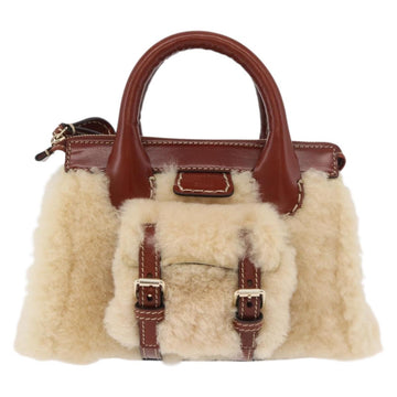 Chloe Edith Hand Bag Fur 2way Beige Gold Auth 176971A - 0