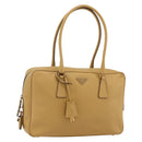 PRADA Hand Bag Safiano leather Beige Gold Auth 176972A-1