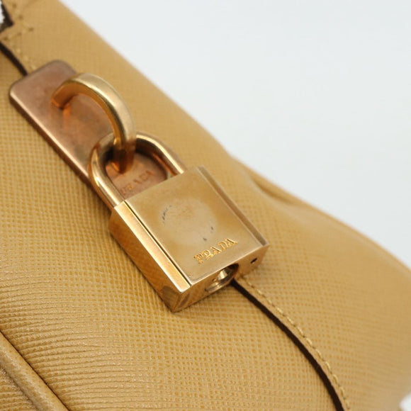 PRADA Hand Bag Safiano leather Beige Gold Auth 176972A