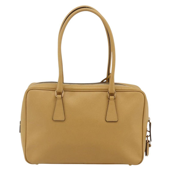 PRADA Hand Bag Safiano leather Beige Gold Auth 176972A