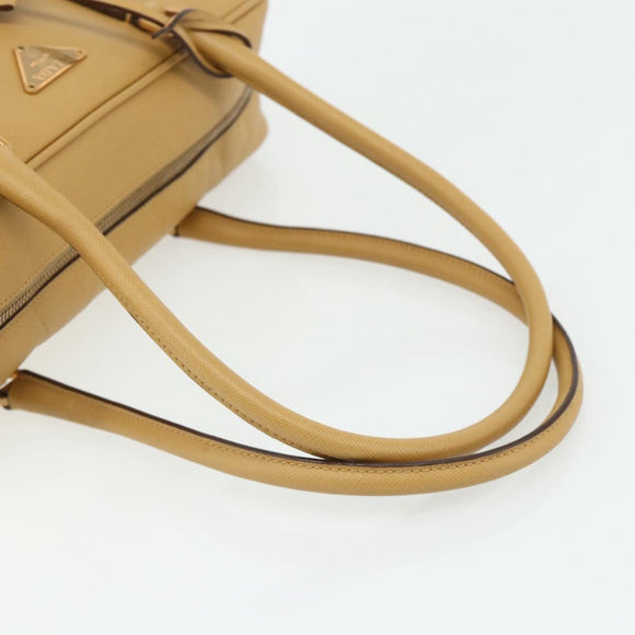 PRADA Hand Bag Safiano leather Beige Gold Auth 176972A
