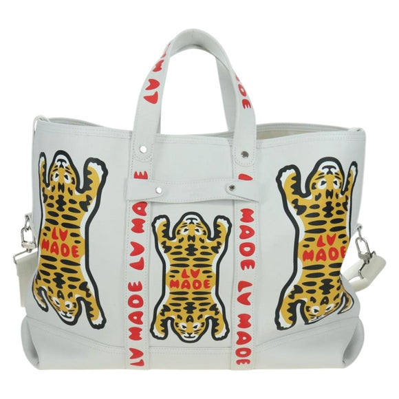 LOUIS VUITTON LV MADE NIGO Trolley Tote Bag Leather White M59366 Auth 176973SM