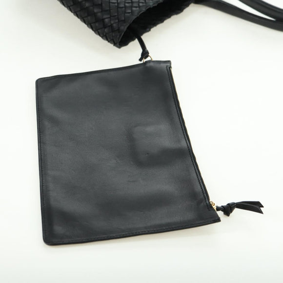 BOTTEGA VENETA INTRECCIATO Cabas MM Tote Bag Leather Black 115664 Auth 176974SAV