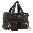 Chloe Betty Hand Bag Patent leather Brown Gold Silver Auth 176978A-1