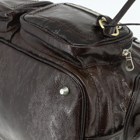 Chloe Betty Hand Bag Patent leather Brown Gold Silver Auth 176978A