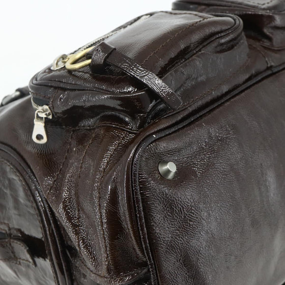 Chloe Betty Hand Bag Patent leather Brown Gold Silver Auth 176978A
