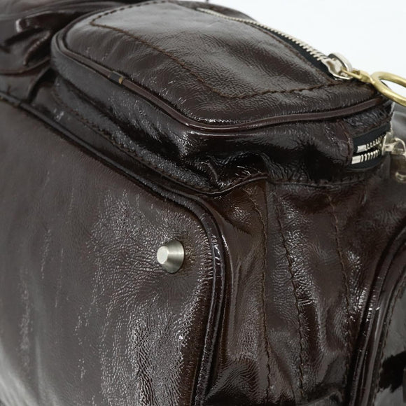 Chloe Betty Hand Bag Patent leather Brown Gold Silver Auth 176978A