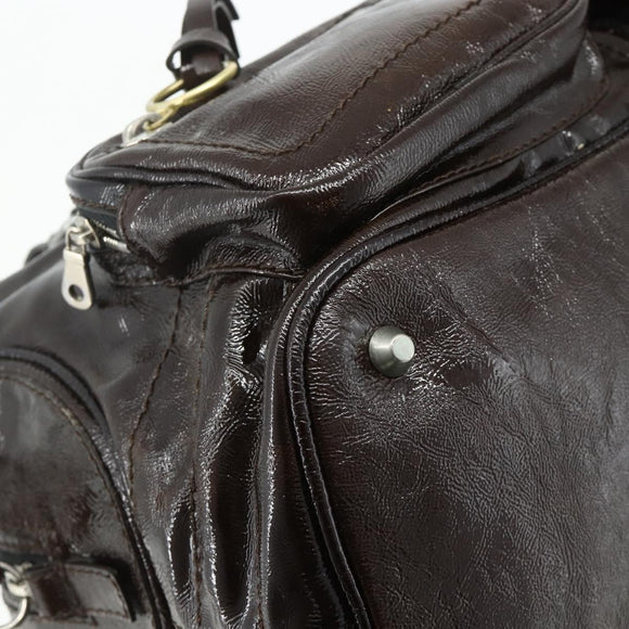Chloe Betty Hand Bag Patent leather Brown Gold Silver Auth 176978A