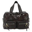 Chloe Betty Hand Bag Patent leather Brown Gold Silver Auth 176978A-2